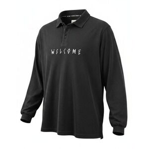 Welcome Skateboards Black Long Sleeve Polo Shirt with Logo Graphic Size L
